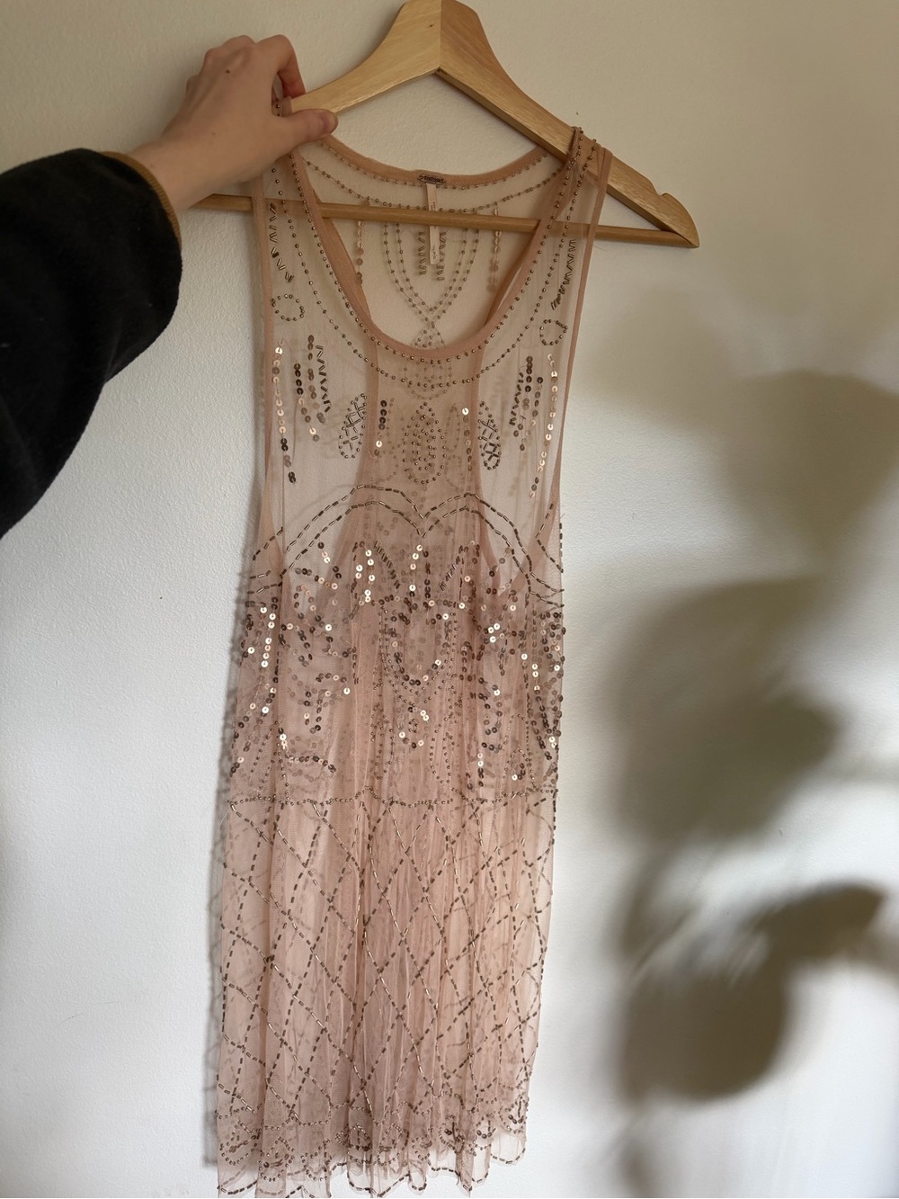 Free People Sheer Sequin Embellished Women's Dress in Blush